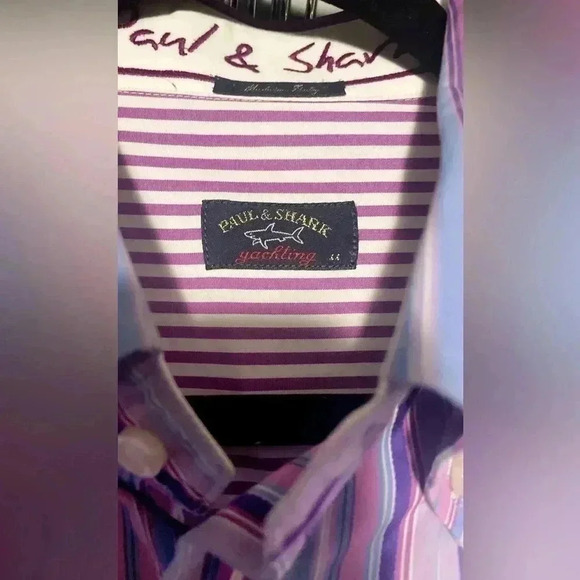Paul &  Shark multi striped short sleeve cotton button down sport golf shirt 44 - Picture 3 of 3